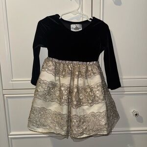 Rare Editions Black Velvet and Gold Dress 2T
